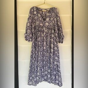 Daughters of India Navy Floral Tiered Maxi Dress with White Print